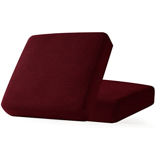 Image of CHUN YI Stretch Couch Cushion Cover, Fitted Loveseat Sofa Chair Seat Slipcover Furniture Protector, Checks Spandex Jacquard Fabric(2,Wine), 2