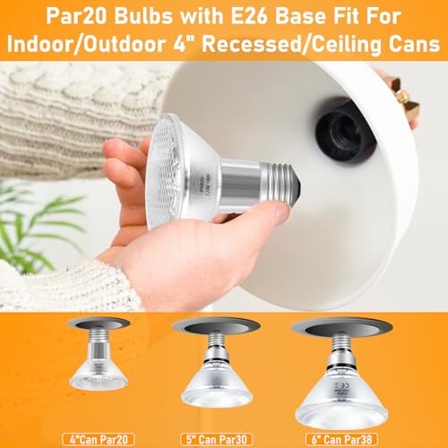 Par20 Halogen Floodlight Bulb 120V 50W, Par20 Flood Bulb 50 Watt 120V, 12 Pack Dimmable Reflector Par20/FL25 Halogen Bulb Warm White 2800K E26 Base for Recessed Can 4-in,Hood Range Light Bulbs
