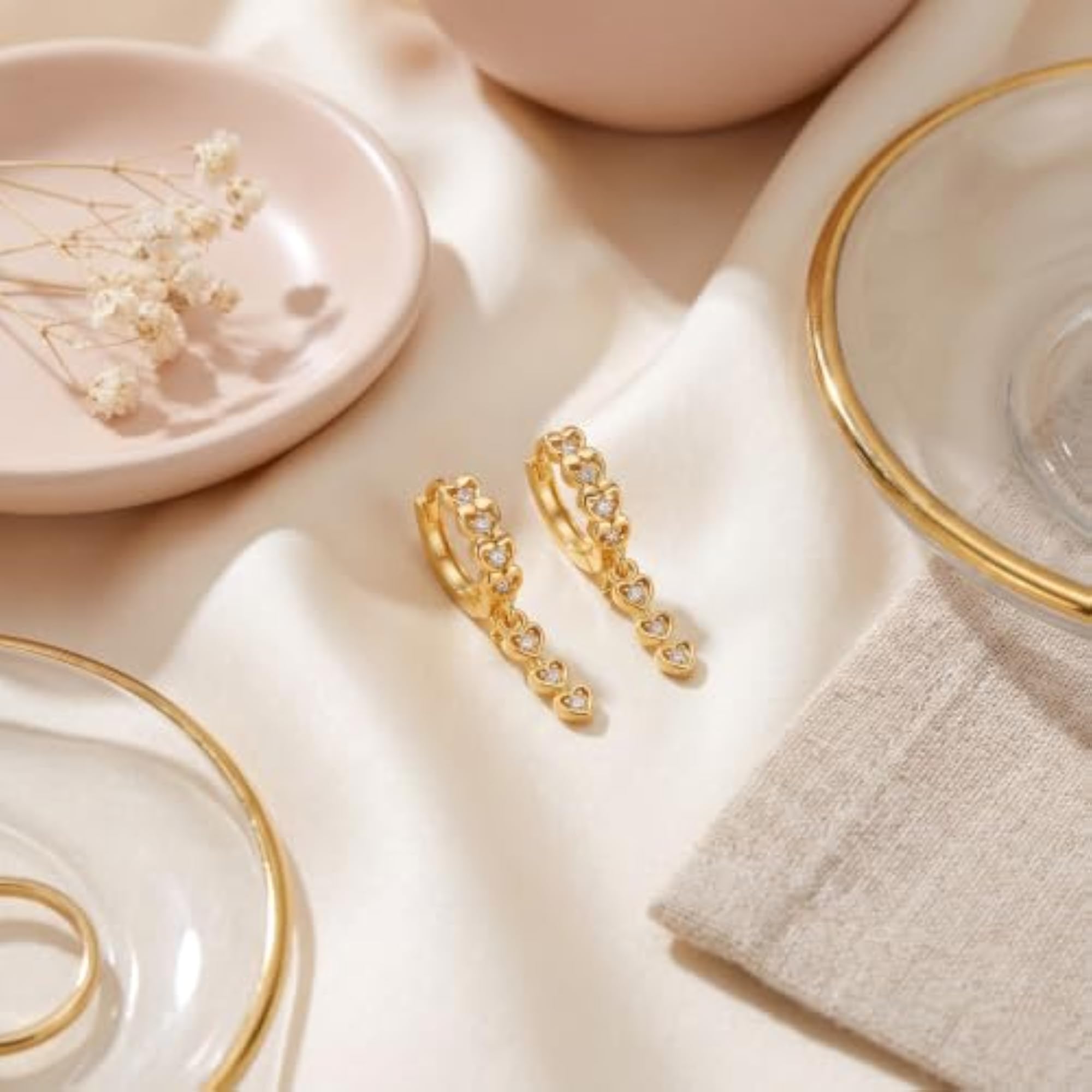 Women's Gold Heart Hoop Earrings with Dangling Charm