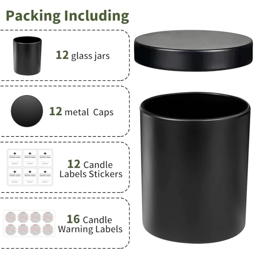 image for SUPMIND 12 Pack 10oz Glass Candle Jars with Lids and Sticky Labels, Em