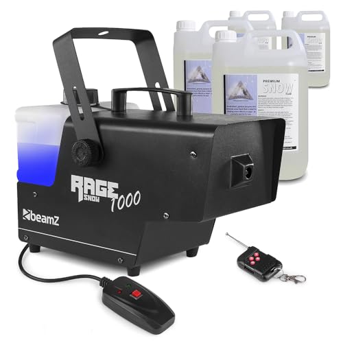 beamz RAGE1000 Snow Machine for Party with Wired & Wireless Remote Controls 20L Fluid Professional Fake Snow Effect Maker Low Residue Output for Christmas & Winter-Themed Events
