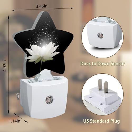 Image of White Lotus Flower Night Light Plug-in Dusk to Dawn Smart Sensor White Led Nightlight for Bedroom Bathroom Kitchen Hallway Stairs Energy Efficient Decor Desk Lamp