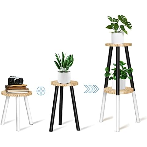 Plant Stand Indoor 2 Tiered Tall Plant Stand Modern Plant Stand Wood Plant Table Flower Pot Holder for Indoor Plants Balcony Corner Garden Living Room Home Decor (Black+White) Cover