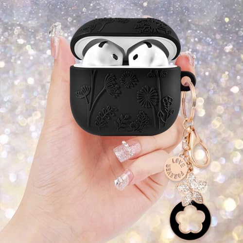 Image of Floral Case for Apple Airpods iPods 4 Case Cover Women-VISOOM 2025 3D Silicone Airpod iPod 4th Generation Protective Cases Cute with Keychain for AirPod Earbuds 4th Gen Wireless Charging Cases