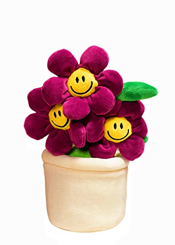 BOOTANO 11.8 Inch Super Cute Sun Flower Smiling Face Flower Creative Stuffed Plants Plush Toy Room Decoration for Your Family Birthday Gifts (8. Purple)
