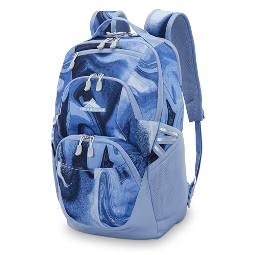 Image of High Sierra Swoop SG Backpack, Travel or Work Laptop Bookbag with Drop Protection Pocket, and Tablet Sleeve, One Size, Blue Marble Swirl