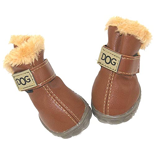 Winsoon Dog Australia Boots Pet Antiskid Shoes Winter Warm Skidproof Sneakers Paw Protectors 4-Pcs Set (Size 5, Light Brown) #TOP6