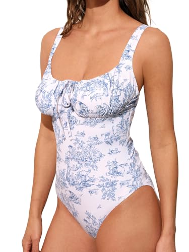 Image of BERLOOK Womens One Piece Swimsuits Floral Push Up Bathing Suit Sexy Tie Slimming Swimsuits for Women Swimwear
