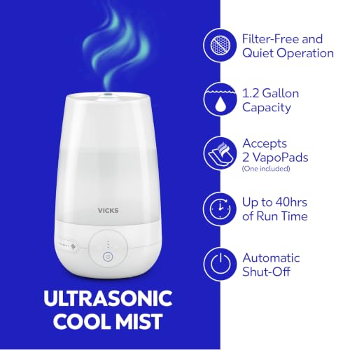 Vicks Filter-Free Plus Cool Mist Humidifier for Medium Rooms, 1.2 Gal Tank - image 3