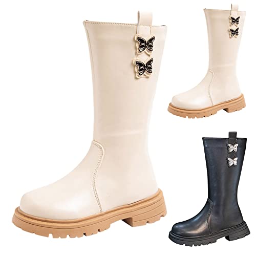 Girls Mid Calf Riding Boots PU Leather Solid Zipper Waterproof Rain Shoes Punk Goth Lug Sole Knee High Riding Boots3