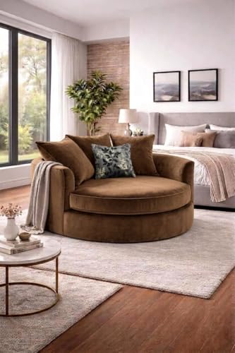 Image of SOFALIZE - Modern Barrel Accent with Pillows Round Sofa Modern Combines Contemporary Design Oversize Arm Chair Cozy Club Chair for Bedroom, Living Room, Lounge, Hotel & Office Hallways Sofa (Ten)