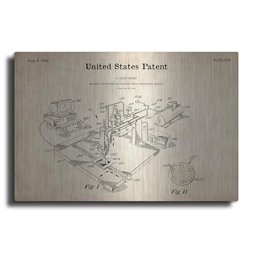 Luxe Metal Art 3D Printer Blueprint Wall Art 16"x12