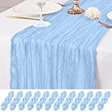 12 Pack Light Blue Table Runner 10Ft Cheesecloth Table Runner Rustic Gauze Table Runners Romantic Long Sheer Fabric Cheese Cloth Table Runners for Wedding Party Bridal Baby Shower