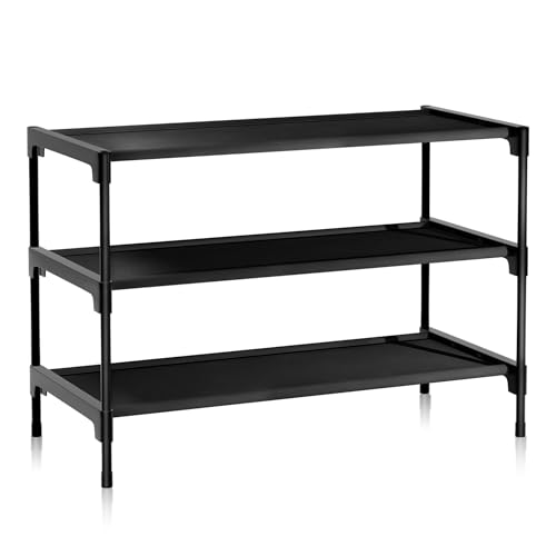 LINKINNO Zapatero con 3 niveles, apilable, zapatero de metal, para 9 pares de zapatos para salón, pasillo, dormitorio (60 x 30 x 45 cm, negro) (IT)