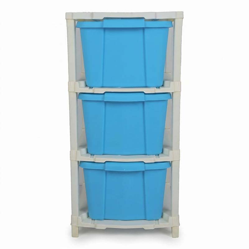 Image of Kavira Plastic Drawer Storage Tower - Space Organizer|Blue,3 Layer