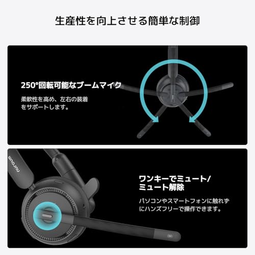 Nuroum HP31S ワイヤレス ヘッドセット 片耳 Bluetooth スタンド付き ノイズキャンセリングマイク搭載 業務用 Web会議用 無線ヘッドセット 45時間連続使用 ミュートボタン 音量調整 コールセンター/運転手用 クリアな通話 パソコン/タブレット/スマホ対応 USB接続可 在宅勤務 軽量 快適 ブラック