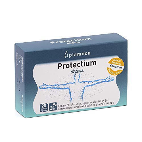 Plameca - Protectium Defens, Fórmula Innovadora, Ayuda Al Mantenimiento De Defensas Y Al Sistema Inmunitario, Con Equinácea, Zinc, Vitamina D3, Reishi Y Shiitake, Sin Gluten - 20 Cápsulas Vegetales