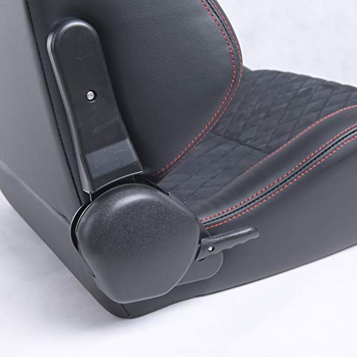 Universal 2Pcs Racing Seats Black Pvc Leather Suede Red Diamond Stitch Racing Bucket Seats Sport Pair Adjustable Seats With Double Sliders For Cars #TOP4