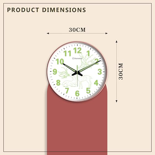 Image of Auromin Antique Radium Glass Wall Clock Night Glow for Bedroom | Night Light Silent Glass Wall Watch for Living Room, Living Room, Study (Clock-GL-Deer-RDM-DYNY)