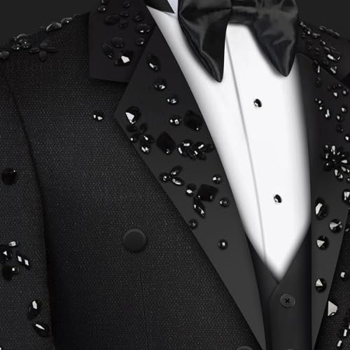 Luxury Men's 2 Piece Suit Slim Fit Solid 2 Button Beads Crystal Party Wedding Tuxedo Suits Blazer Jacket Pants Set2