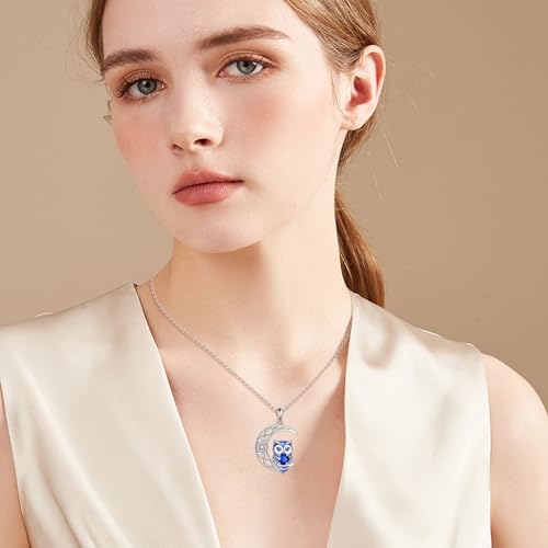 Owl Birthstone Necklace Sterling Silver Celtic Moon Pendant Cubic Zirconia Owls Jewelry Birthday Gifts for Women Men2