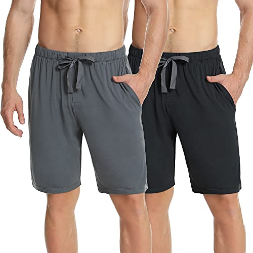 Nachila Men's 2 Pack Soft Bamboo Rayon Sleep Shorts Comfy Knit Loungewear Lightweight Pajama Pants With Pockets Black/Charcoal L #TOP30