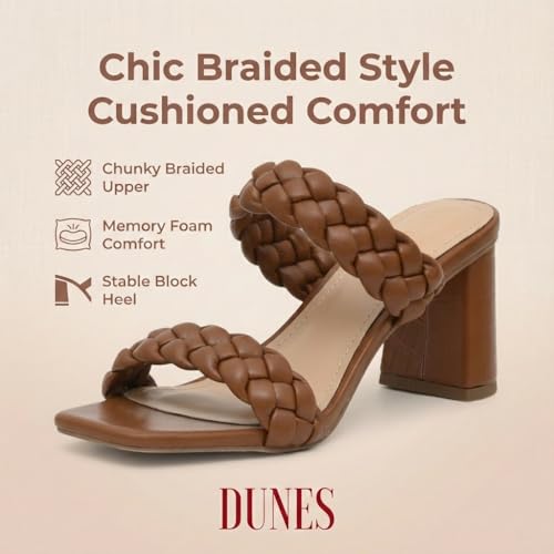 Image of Dunes Iris Chunky Braided Heel Sandals for Women, Block Heel Square Toe Summer Sandals with Memory Foam