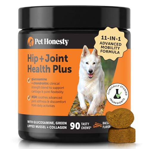 11-in-1 Advanced Hip + Joint Supplement for Dogs - Mobility Support with Glucosamine Chondroitin, Turmeric, & Green Lipped Mussel, MSM - Soothes Joint Stiffness & May Reduce Discomfort (Bacon, 90 Ct) 11-in-1 Advanced Hip + Joint Supplement for Dogs - Mobility Support with Glucosamine Chondroitin, Turmeric, & Green Lipped Mussel, MSM - Soothes Joint Stiffness & May Reduce Discomfort (Bacon, 90 Ct)