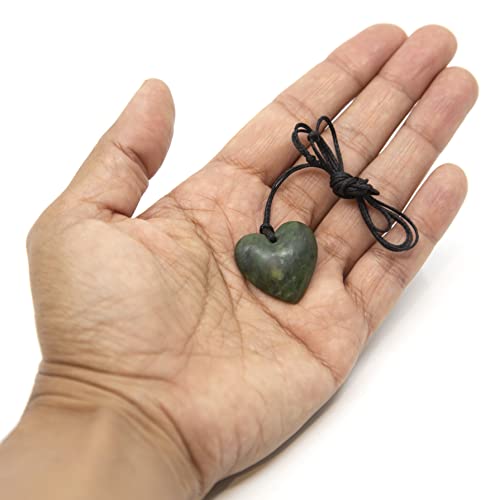 100% New Zealand Jade Necklace For Men And Women, Hand Carved Maori Necklace Jade Pendant For Men With Black Adjustable Cord, New Zealand Pounamu Green Stone Necklace, Heart Design Nephrite Jade Necklace 1.1In (27Mm) #TOP4