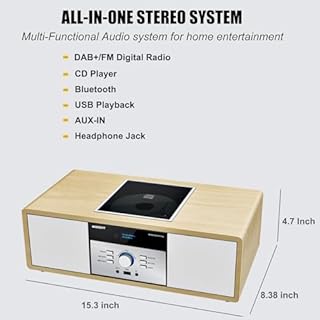 Chaine Hi-FI en Bois avec Radio Dab+ et Lecteur CD, Bluetooth, FM, USB, Mini Chaine Stéréo 30W, Télécommande, Design Rétro, Radio Compacte et Chaîne Stéréo