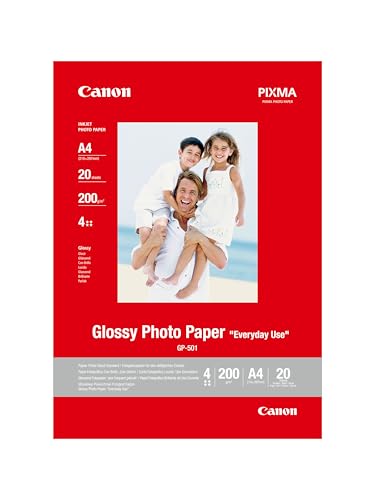 Canon Fotopapier GP-501 glänzend weiß - DIN A4 20 Blatt für Tintenstrahldrucker – PIXMA Drucker (200 g/qm)