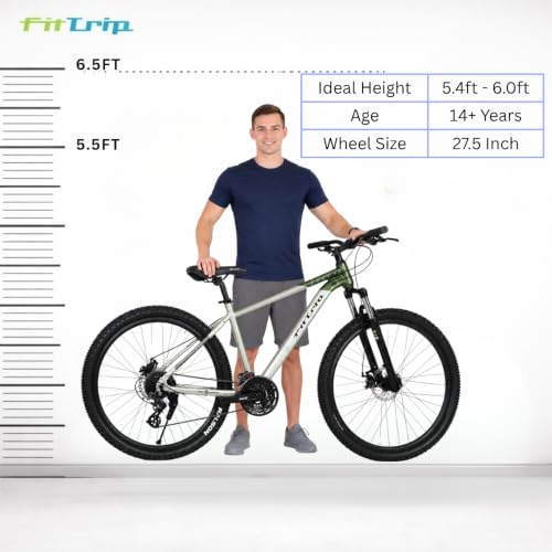 Image of FitTrip Legend Z 27.5T MTB Cycle | 6061 Aluminium Alloy Frame | Shimano Altus Drivetrain | SL-M315 3x8-Speed Shifters | Zoom HLO Suspension | Clarks 160mm Double Disc Brakes (Green Aura)