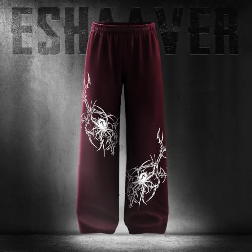 Image of Aesthetic Gothic Wide Leg Pants for Men | Tribal Print Baggy Streetwear | Oversized Track Pants with Elastic Waist | Black and White Relaxed Fit Bottoms
