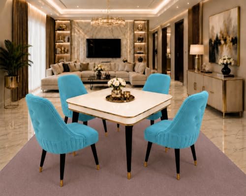 Image of WOODEN SPACE 4 Seater Wooden Dining Table Set | Urban Marble Top Dining Table with Chairs for Dining Room & Kitchen (Modern Grand Aura Sky Blue) (42 x 42 x 30 inch)