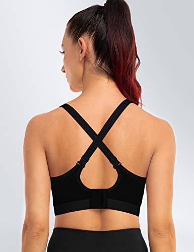 Zerobound Women's Sports Bra High Impact Lightly Lined Underwire V Neck Full Figure Running Workout Bras Black #TOP5