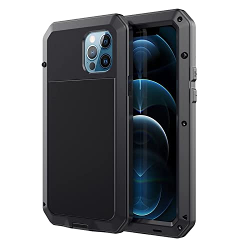 Coque iPhone 13 Pro Max antichoc en métal noir avec protège-écran