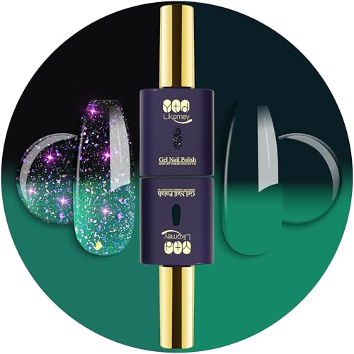 YTD Likomey Esmalte Semipermanente de Uñas en Gel UV LED Kit,2 Colores 15ml Pintauñas Permanentes Camaleón de Temperatura Cambio de Color-Verde a Verde Oscuro