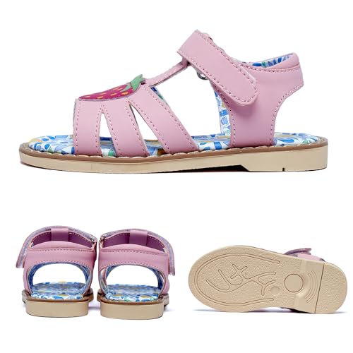 Girls' Open Toe Double Button Genuine Leather Soft Anti Slip Summer Sandals, Breathable Princess Sandals (Girl/Children)3