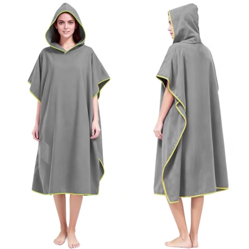 AUYAO Handtuch Poncho Unisex Mikrofaser Surf Saunatücher Bade-Poncho Kapuze Surf-Ponchos für Erwachsene Quick Dry Badeponcho Bademantel Hooded Changing Towels Damen Beach Change Robe - Hellgrau