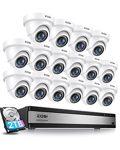 Image of ZOSI 3K Lite 16 Channel Camera System, 16 X 2MP Cameras, 2TB HDD | H.265+ 16 Channel CCTV DVR Recorder, AI Human Vehicle Detection, Outdoor Indoor, 80ft Night Vision, Remote Access