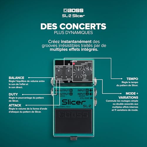 Pédale Slicer BOSS SL-2 compacte et effets stéréo de groove rythmique pour guitare et clavier