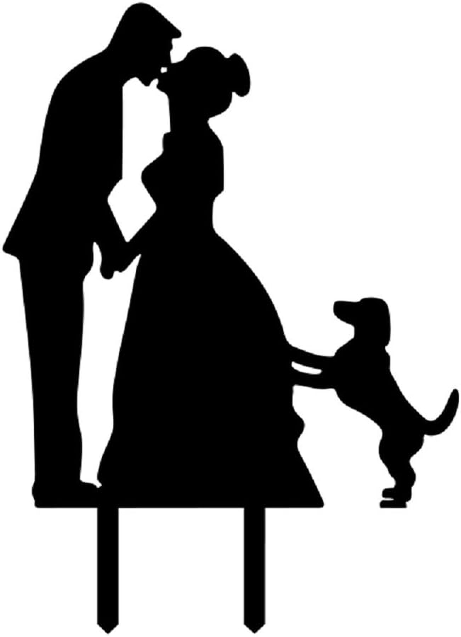 Wedding Cake Toppers with Dog Acrylic Kiss Cake Topper of Engagement and Wedding with Bride and Groom