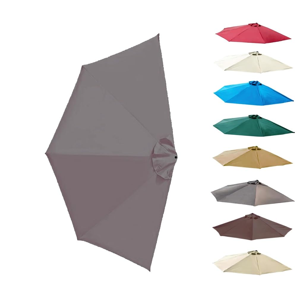 ksxnkhk 270cm Replacement Canopy for Half Parasol, 5 Ribs, Burgundy Terrace Parasol Awning Replacement Fabric (Grey Khaki)
