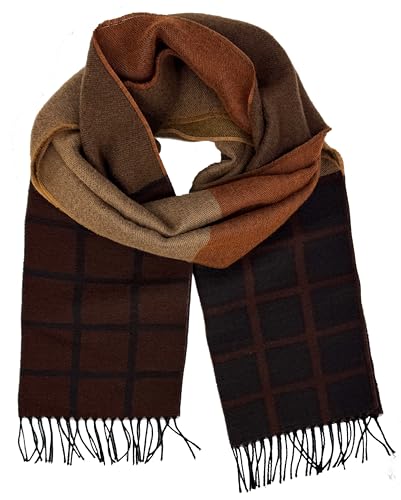 Écharpe d'hiver en laine pour homme à carreaux marron d'exception