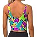 Women Girls Yoga Vest U-Shaped Back Comfort Fit Athletic Vest Padded Compress Underwear for Yoga Workout, 80S 90S Fashion Style Geometric Colorful Art