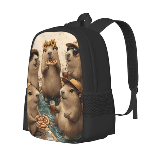 Image of Cute Capybara Print Backpack For Men Women Lightweight Daypack For Daily Commutes Business Travel Hiking