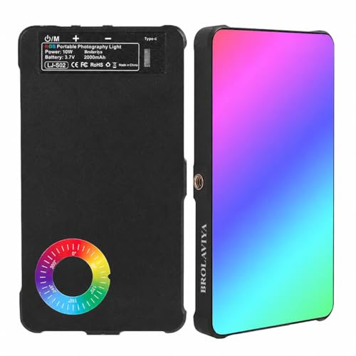 BROLAVIYA Full Color RGB Video Light, 2000mAh Rechargeable, Dimmable with Cold Shoe, Portable Clip and 1/4 Screw Hole for Camera, Phone, Tablet, Laptop, Selfie, Photography
