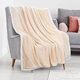 Sherpa Throw Plush Blanket Latte Size 50" x 60" Bedding Fleece Reversible Blanket for Bed and Couch,