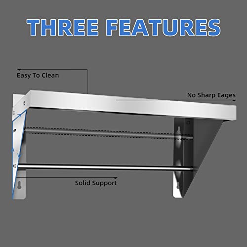 Hxcfyp Stainless Steel Shelf 12 X 24 Inches 280 Lb, Nsf Commercial Wall Mount Floating Shelving For Restaurant, Kitchen, Home And Hotel #TOP2