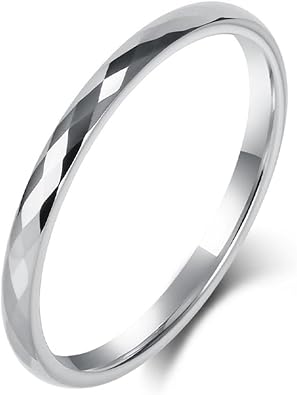 Wedding Bands For Him, Tungsten Comfort Fit Faceted Engagement Ring for Men 2MM, Silver, Size 9